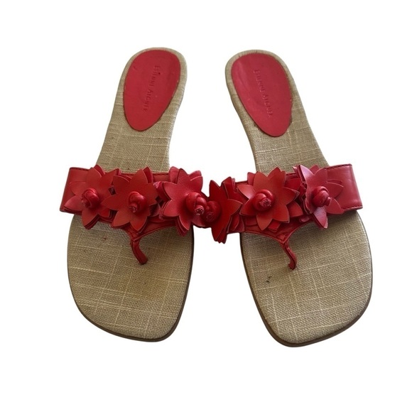 Etienne Aigner Kitten Heeled Sandals Women's 7 Red Floral Summer Boho - Picture 2 of 10